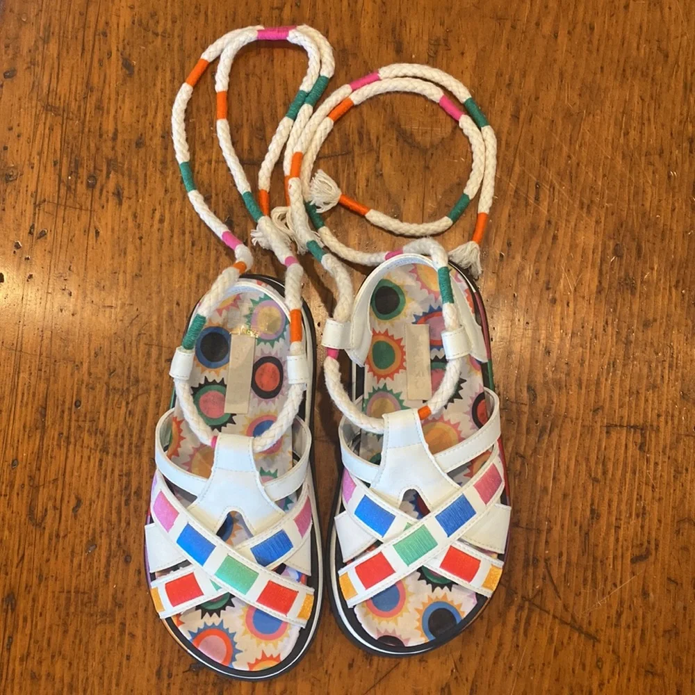Farm Rio off white sunset anatomic sandal with back tie multi colored size 6 - Picture 14 of 16